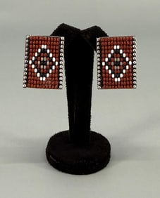 Native American Sterling Silver Beaded Earrings
