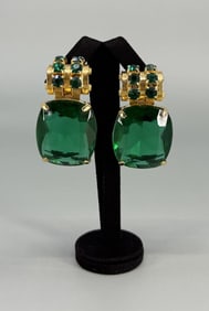 Green Rhinestone Costume Jewelry Earrings