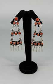 Zuni Petit Point Sterling Silver Coral Earrings