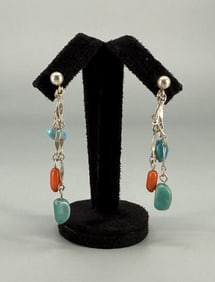 Navajo Sterling Turquoise Coral Earrings