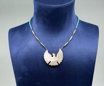 Zuni Heishi Mother of Pearl Eagle Necklace