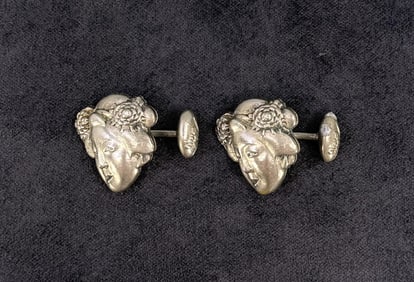 Japanese Silver Washed Bronze Locket Cuff Links