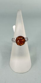 AP Sterling Silver Amber Solitaire Ring