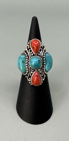 Bella Luce Sterling Silver Turquoise Coral Ring