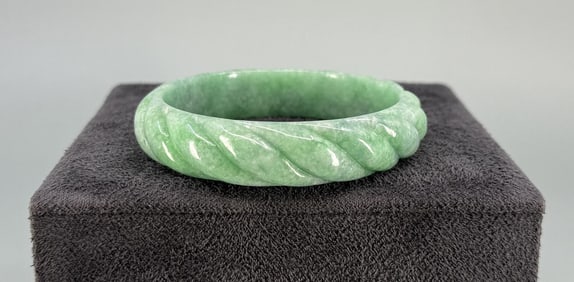 Chinese Spiral Carved Jade Bangle Bracelet