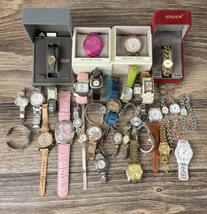 Large Collection of Assorted Watches: Seiko, Gruen, Michael Kors and others.