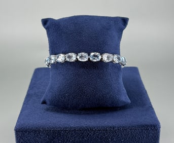 Sterling Silver Lab Aquamarine Tennis Bracelet