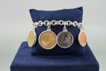 Sterling Silver Euro Coin Charm Bracelet