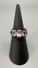 Pandora Sterling Goshenite Black Spinel Ring