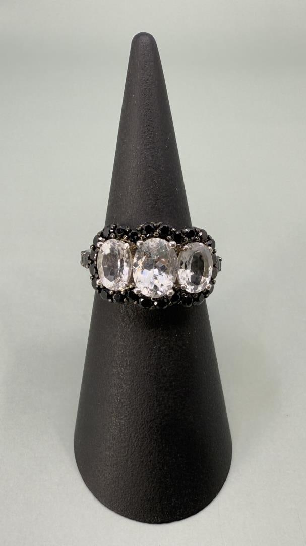 Pandora Sterling Goshenite Black Spinel Ring: Size 6