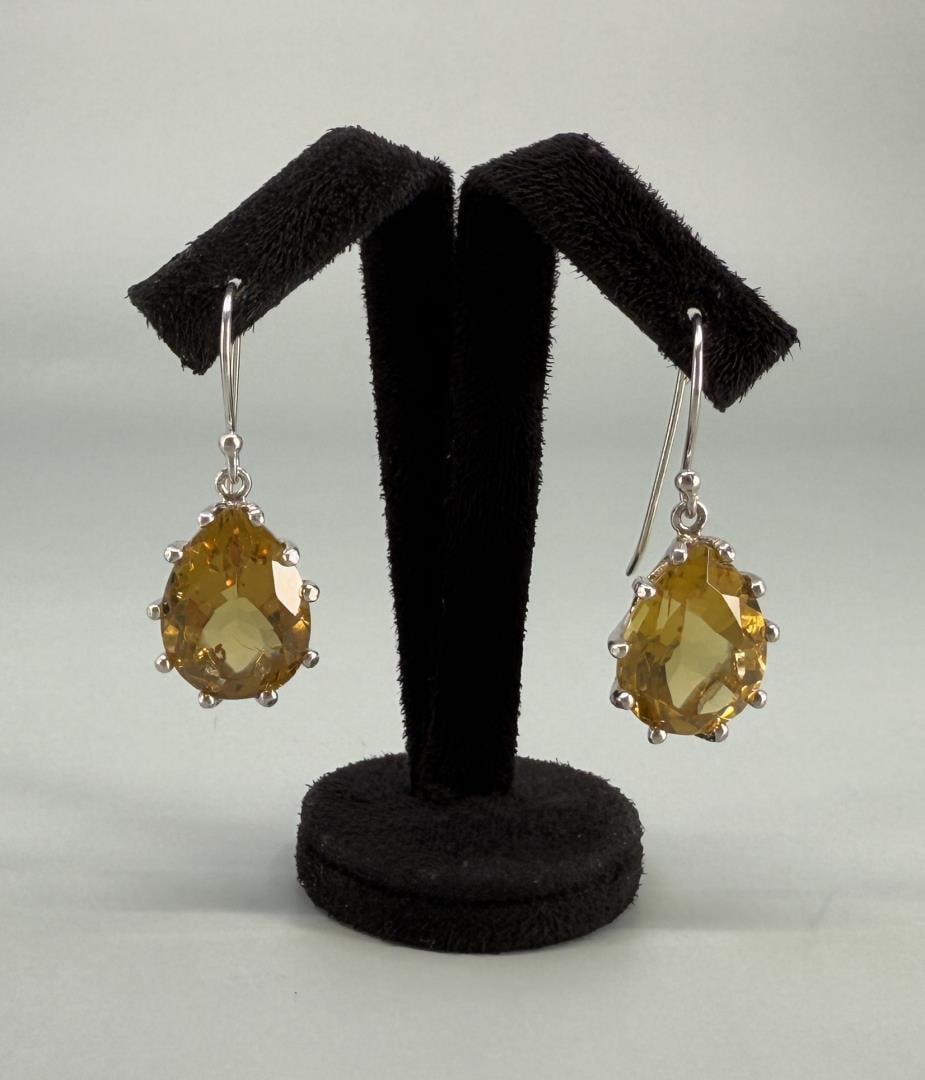 Sterling Silver Citrine Earrings: 1 3/8" long.