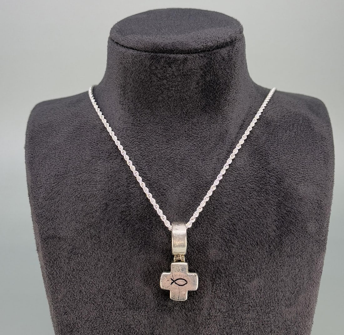 Silpada Ichthus Cross Sterling Silver Necklace: 10" long. 20.05 grams.
