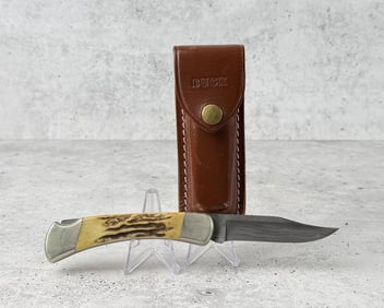 Buck 110 Damascus Stag Handle Pocket Knife