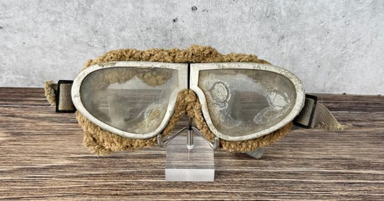 WWI WW1 Period Wool Lined Pilot Flight Goggles