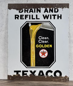 Texaco Motor Oil Drain Refill Porcelain Sign