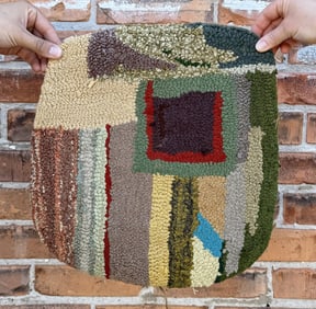 Antique Primitive Abstract Hooked Rug