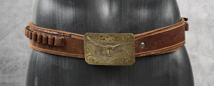 Cowboy Leather Gunfighter Ammo Belt Gun Rig