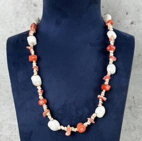 Native American Shell & Coral Bead Necklace