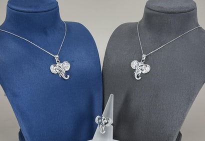 Sterling Silver Elephant Necklaces & Ring