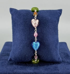 Sterling Silver Blown Glass Heart Bracelet