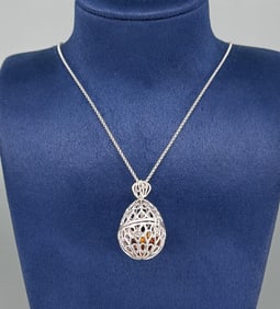 Sterling Silver Citrine Egg Cage Necklace