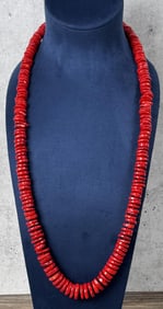 Red Coral Disc Necklace