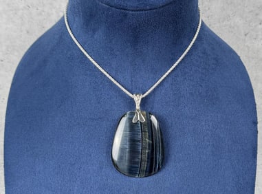 Sterling Silver Blue Tigers Eye Necklace