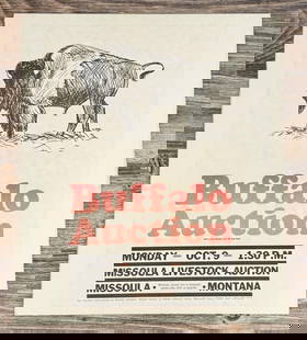 Missoula Montana Buffalo Auction Poster: 18" by 21" on board.