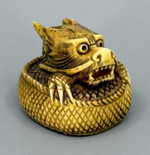 Japanese Netsuke Montana Residents Only: 1 3/8" by 1 1/8" by 1". Montana Residents Only. No shipping outside of the state of Montana. Only for sale to Montana Residents. Anyone else bidding, who does not reside in the state will have their