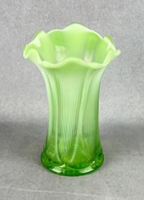 Jefferson Glass Lined Heart Opalescent Green Vase
