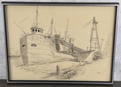 Albert Adams Harbor Watercolor Painting