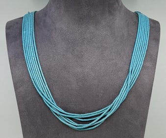 Santo Domingo Turquoise Tube Rolled Bead Necklace