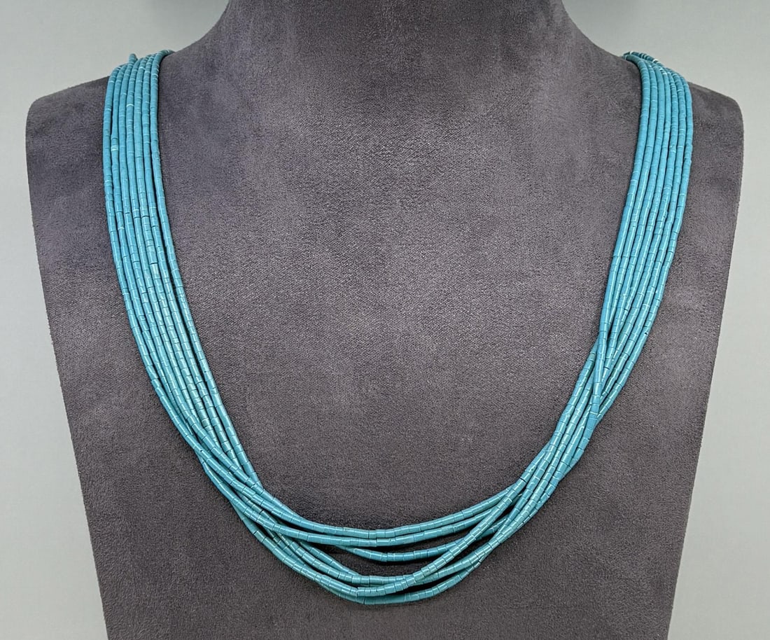 Santo Domingo Turquoise Tube Rolled Bead Necklace (1 of 3)