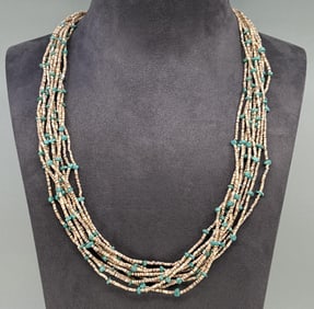 Santo Domingo Turquoise Heishi Bead Necklace