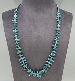 Navajo Sterling Silver Turquoise Nugget Necklace