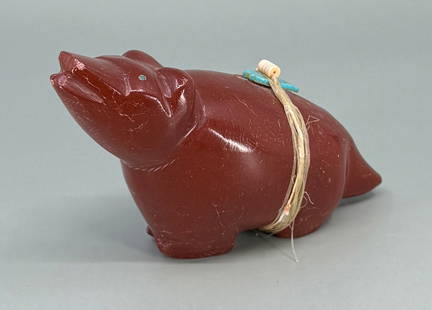 Alice Homer Large Zuni Pipestone Bear Fetish: Small bruise on nose. 4 5/8" by 3" by 1 3/4".