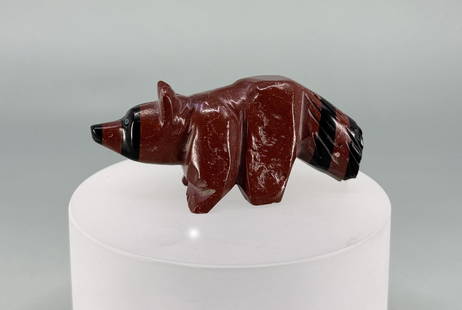 Fitz Kiyate Zuni Pipestone Racoon Fetish: 3" by 1 1/4" by 1 1/8".