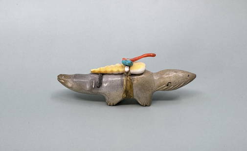 Edna Leki Zuni Carved Fox Fetish: 3 5/8" by 1 3/8" wide by 3/4" tall.