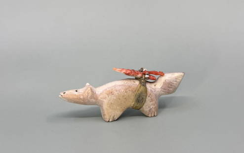 Edna Leki Zuni Carved Stone Wolf Fetish: 3 1/4" long by 1 1/4" wide by 5/8" tall.