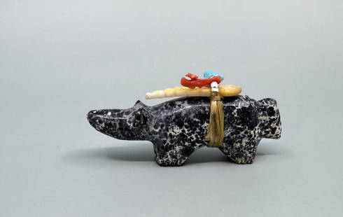 Edna Leki Zuni Carved Stone Wolf Fetish: 2 7/8" long by 1 1/4" wide by 3/4" tall.