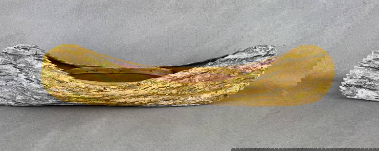 Native American Indian Elm Bark Canoe: Dated 1938. 26 1/4" by 6" by 5 1/4"