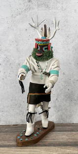 Hopi Native American Indian Kachina Doll: Signed Dennis B. 20 7/8" by 12 1/4" by 7 1/2". Sold as-is.