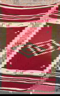 Antique Mexican Saltillo Serape Blanket: 51" by 79". A/B side fading, some bleeding, scattered areas of wear.