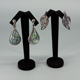 Taxco Mexico Sterling Silver Abalone Earrings