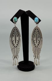 Navajo Sterling Silver Turquoise Spoon Earrings