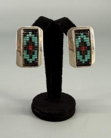 Navajo Sterling Silver Heishi Beaded Earrings