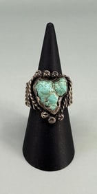 Old Pawn Navajo Ingot Silver Turquoise Ring