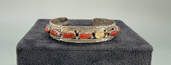 Johnson Yazzie Navajo Sterling Coral Bracelet