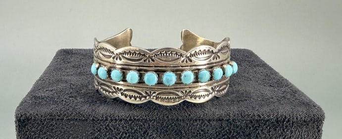James Shay Navajo Sterling Turquoise Bracelet