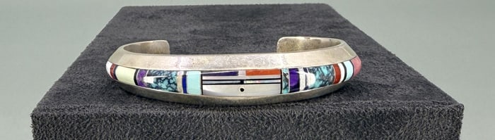 Zuni Sterling Sunface Inlaid Bracelet